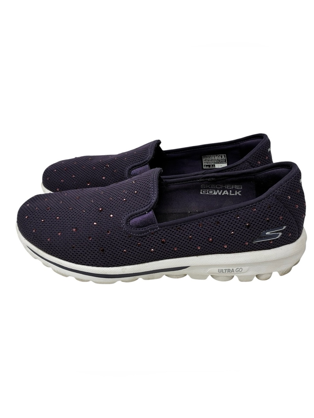 Sketchers Goga Mat GOwalk Classic Purple Crystal Accent Slip on Shoes Size 8.5